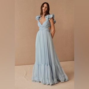 Mac Duggal Cut-Out Tiered Chiffon Ruffle Gown